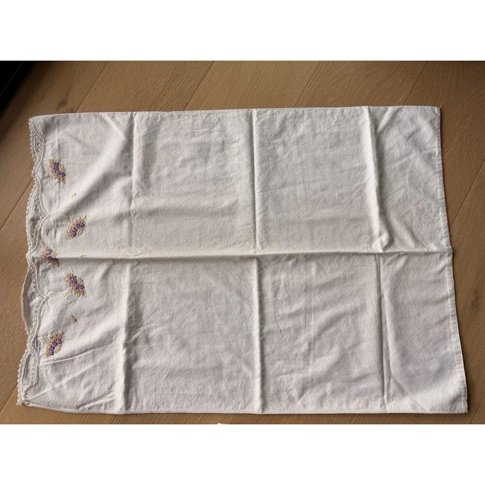 Vintage Handmade Embroidered Standard Pillowcases Lot 3 Floral ￼